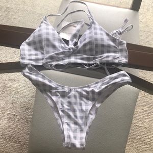 Zaful Gray and White Gingham Bikini